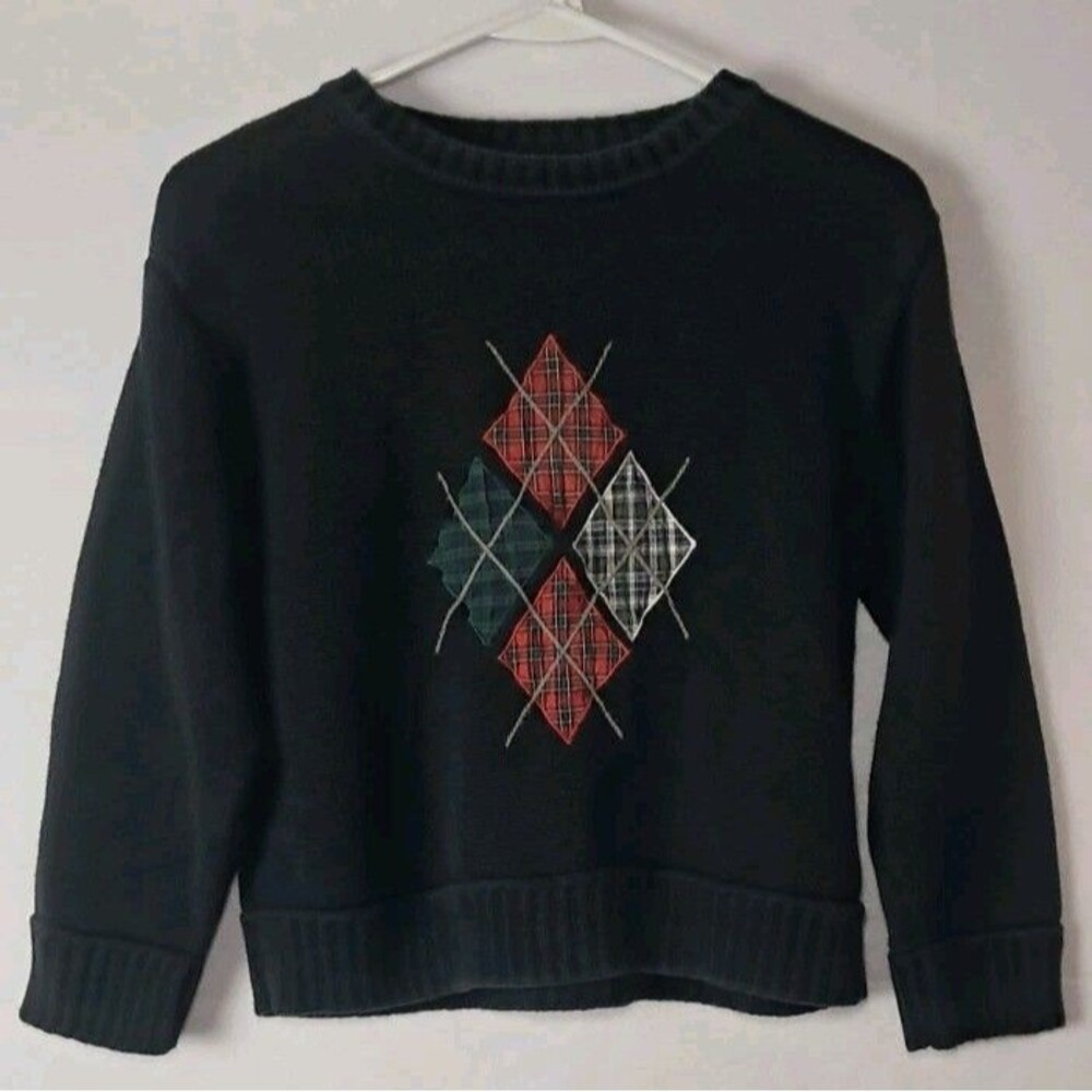 Hartstrings Boys 8/10 Knit Sweater Holiday Christmas Navy Blue Argyle